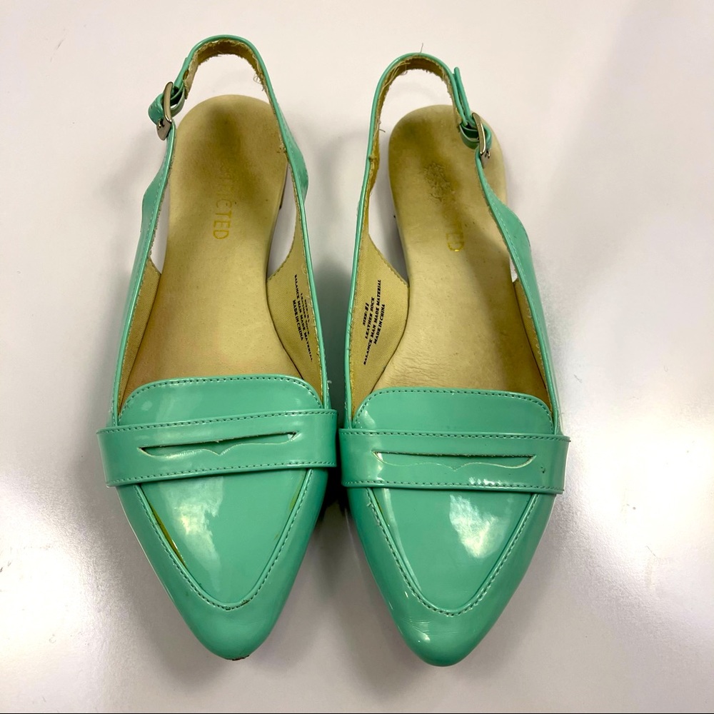Mint green sling back flats